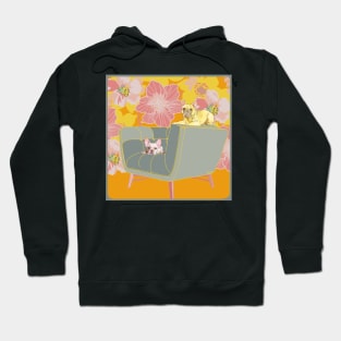 French Bulldogs on a Chair with Floral Design Hoodie